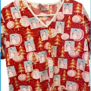 FASHION SCRUBS Snowman Christmas Scrub Top Holiday